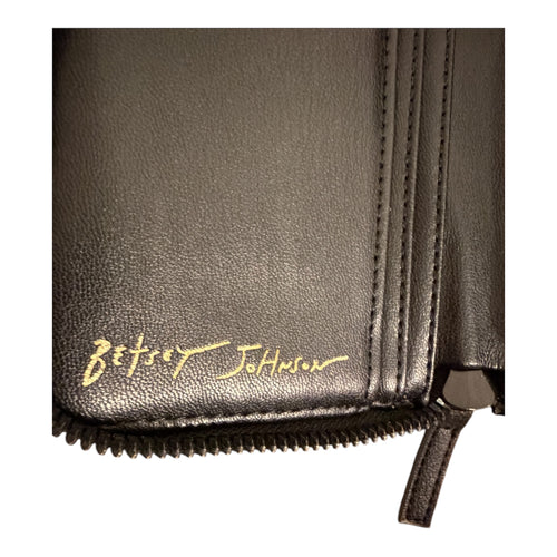 Betsey Johnson Black Quilted Heart Zip-Around Wallet