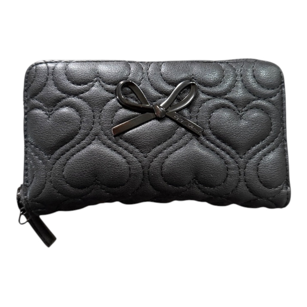 Betsey Johnson Black Quilted Heart Zip-Around Wallet