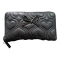 Betsey Johnson Black Quilted Heart Zip-Around Wallet