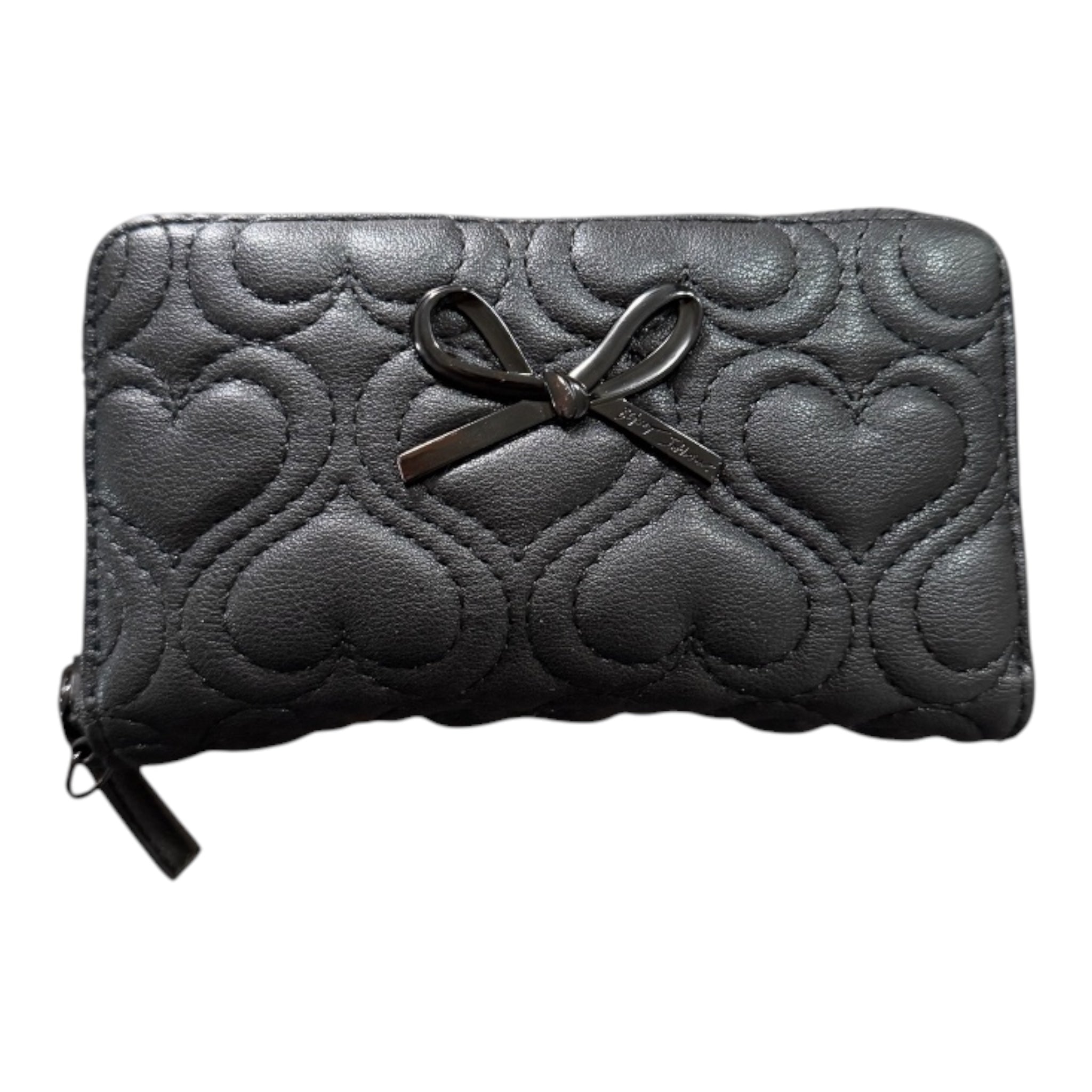 Betsey Johnson Black Quilted Heart Zip-Around Wallet