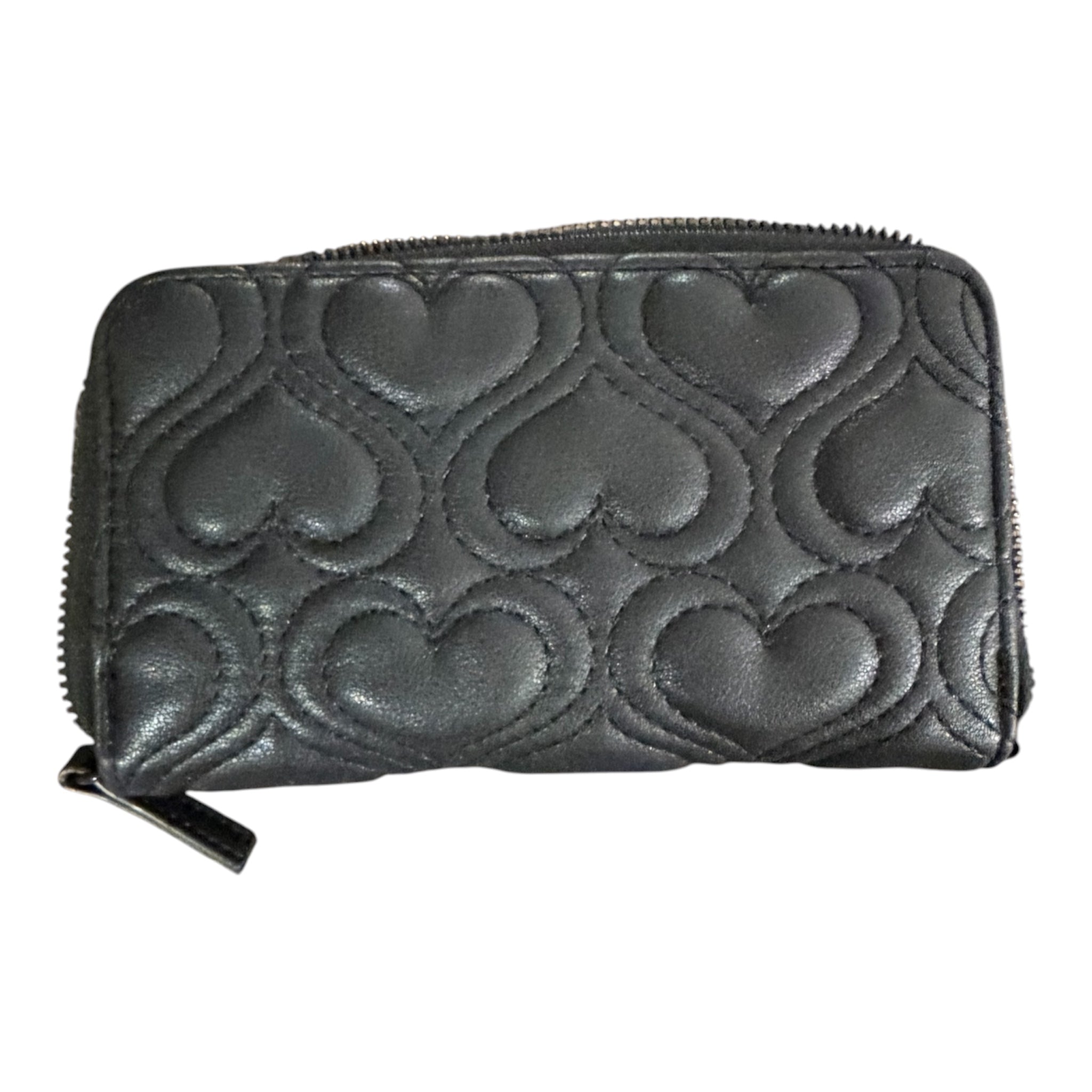 Betsey Johnson Black Quilted Heart Zip-Around Wallet