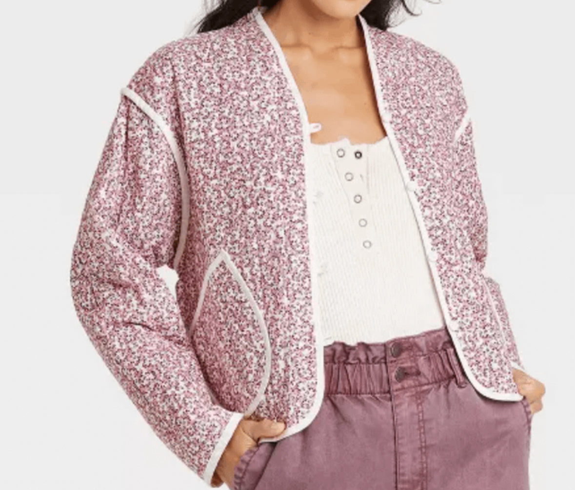 Womens Stylish Floral Quilted Cropped Jacket Size L