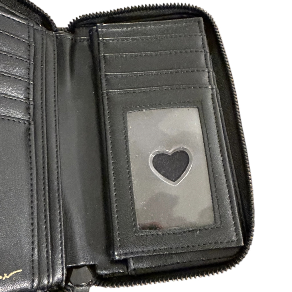 Betsey Johnson Black Quilted Heart Zip-Around Wallet