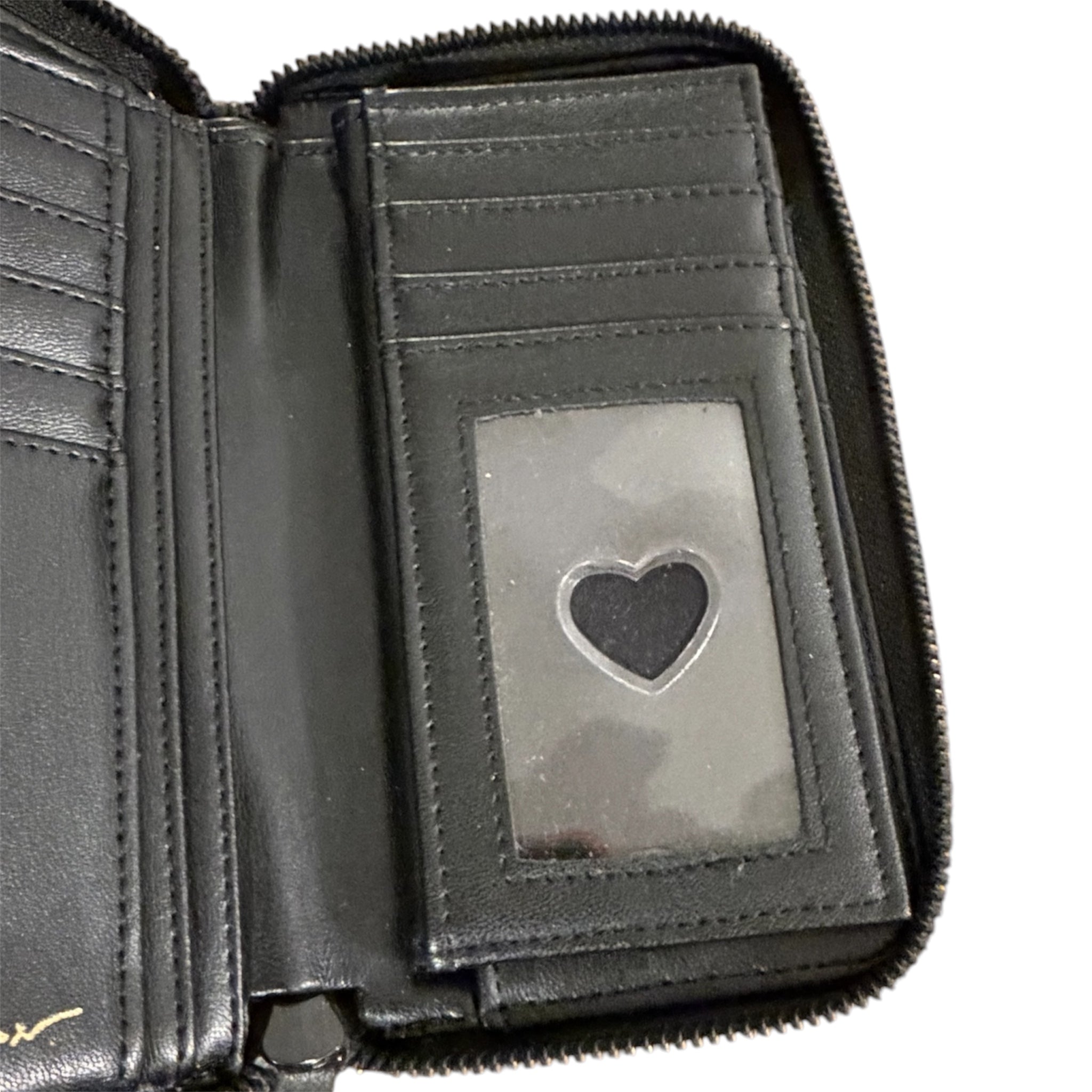 Betsey Johnson Black Quilted Heart Zip-Around Wallet