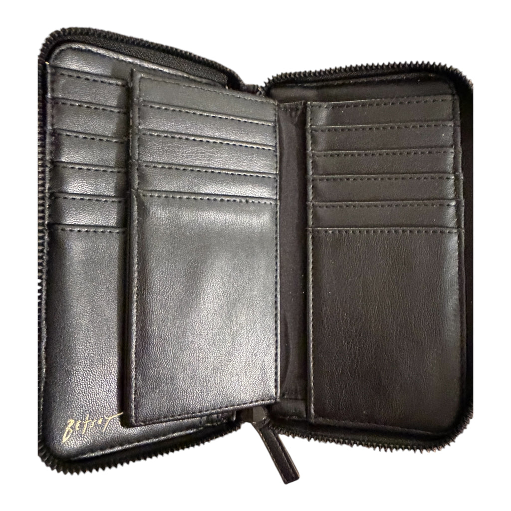 Betsey Johnson Black Quilted Heart Zip-Around Wallet
