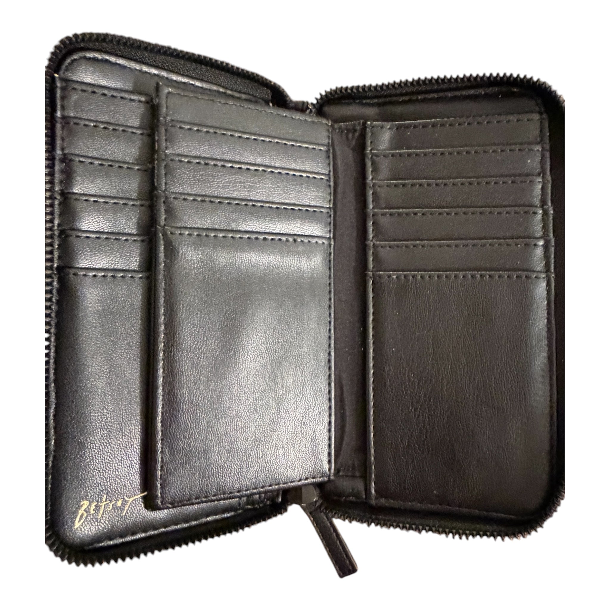 Betsey Johnson Black Quilted Heart Zip-Around Wallet