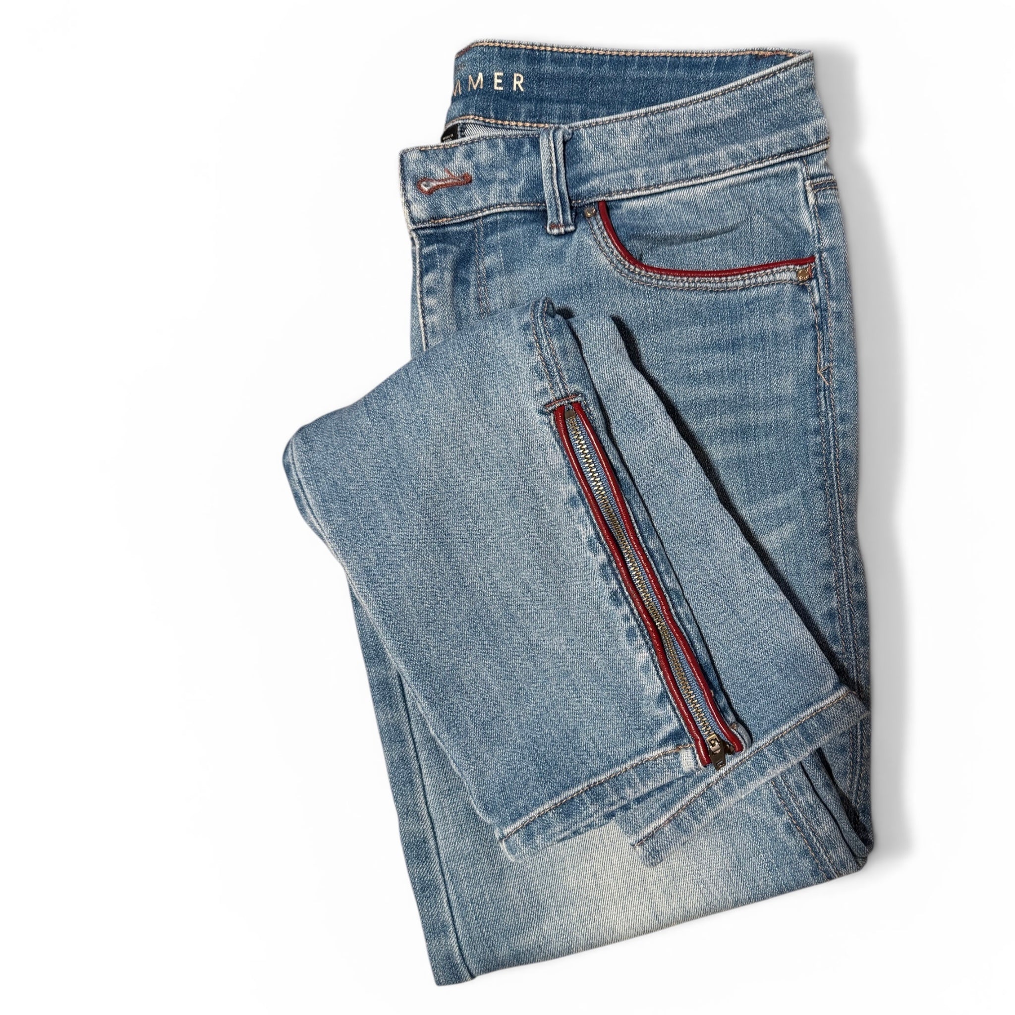 White House Black Market Jeans with Maroon Leather Piping Size 2