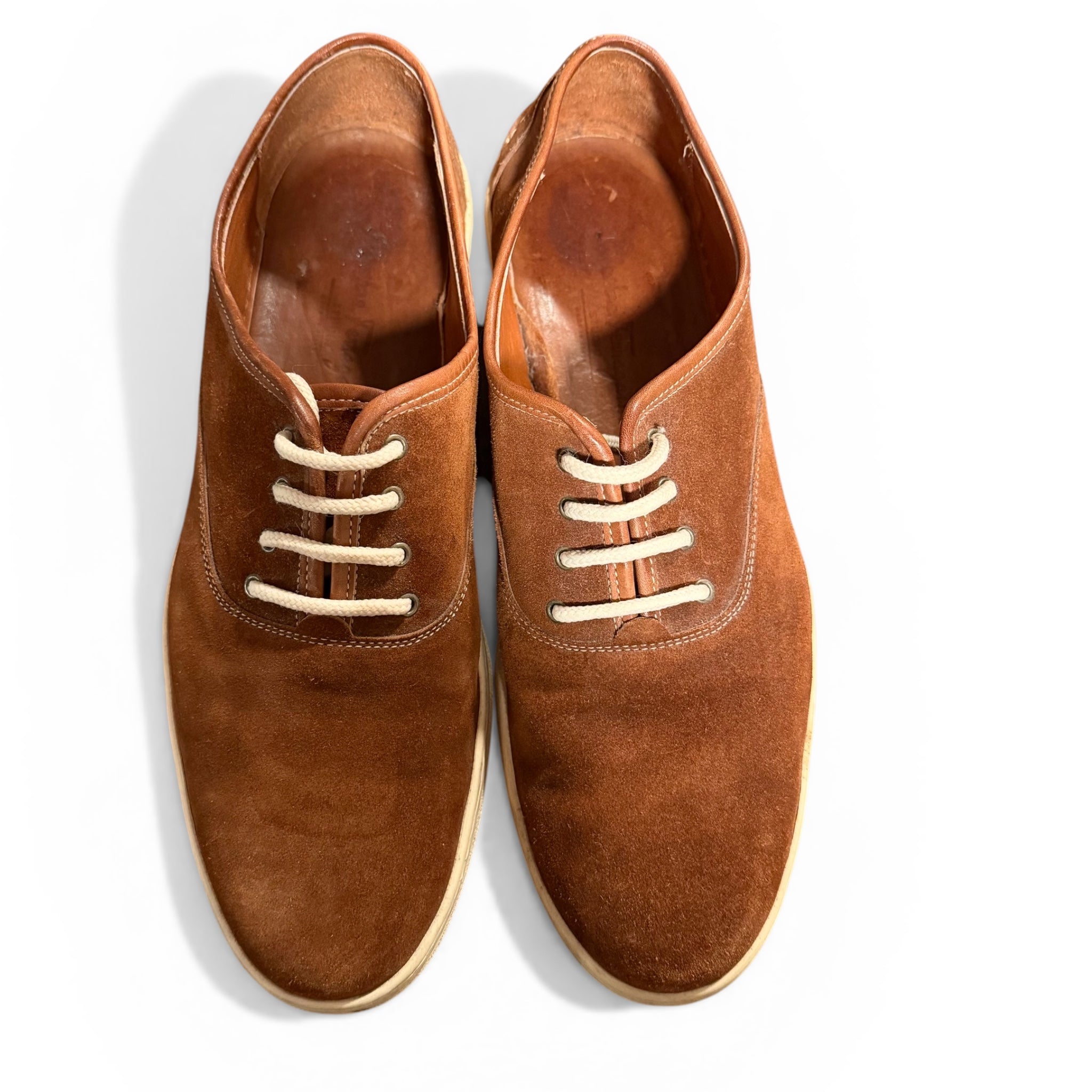 Men Salvatore Ferragamo Studio Low Top Brown Suede Leather Sneakers Size 12