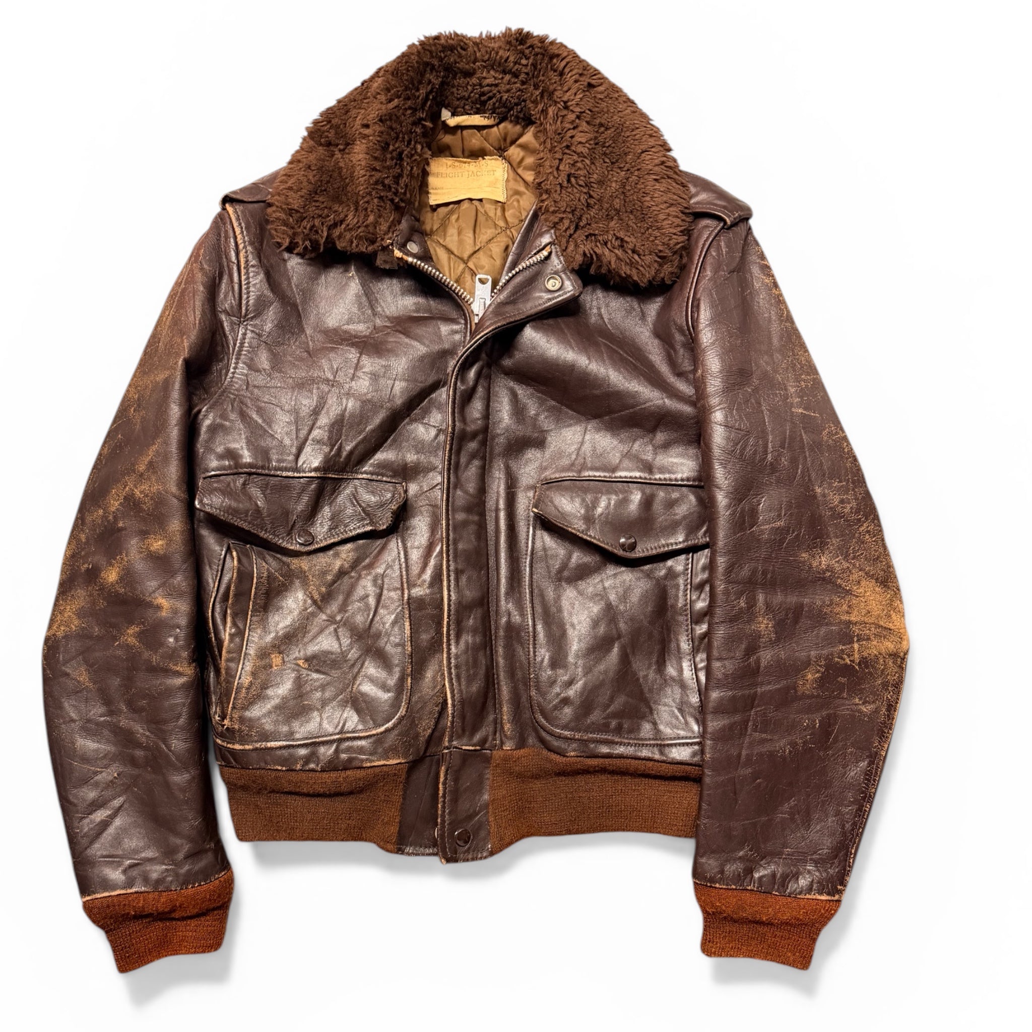 Mens Brown Leather Army Vintage Bomber Size S-M