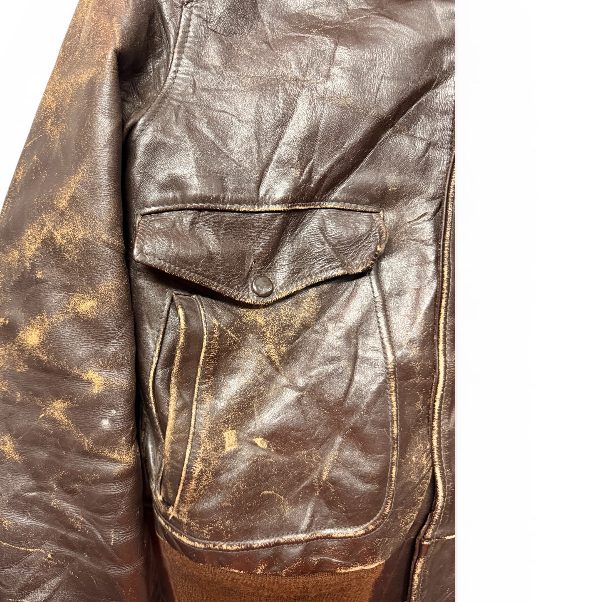 Mens Brown Leather Army Vintage Bomber Size S-M