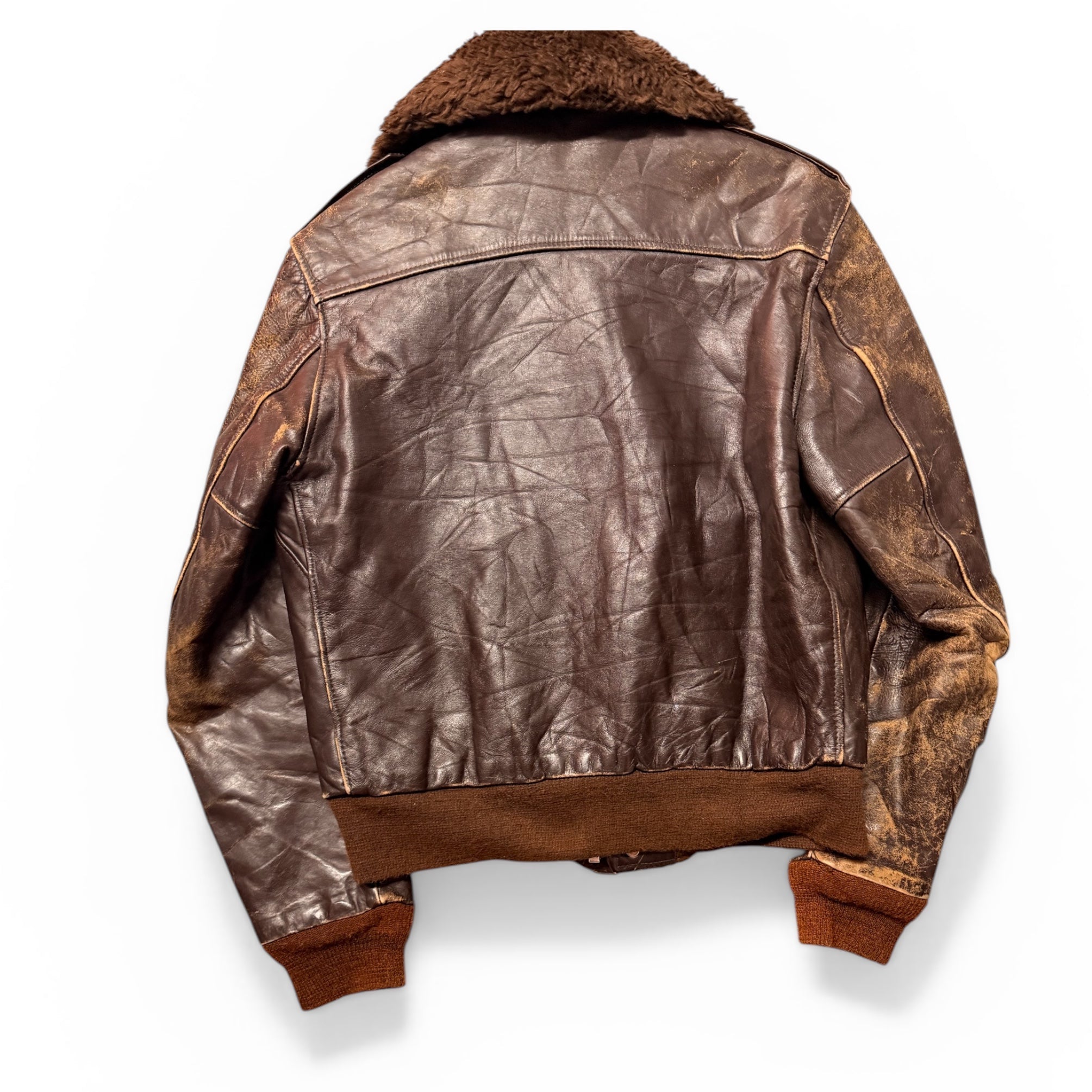 Mens Brown Leather Army Vintage Bomber Size S-M