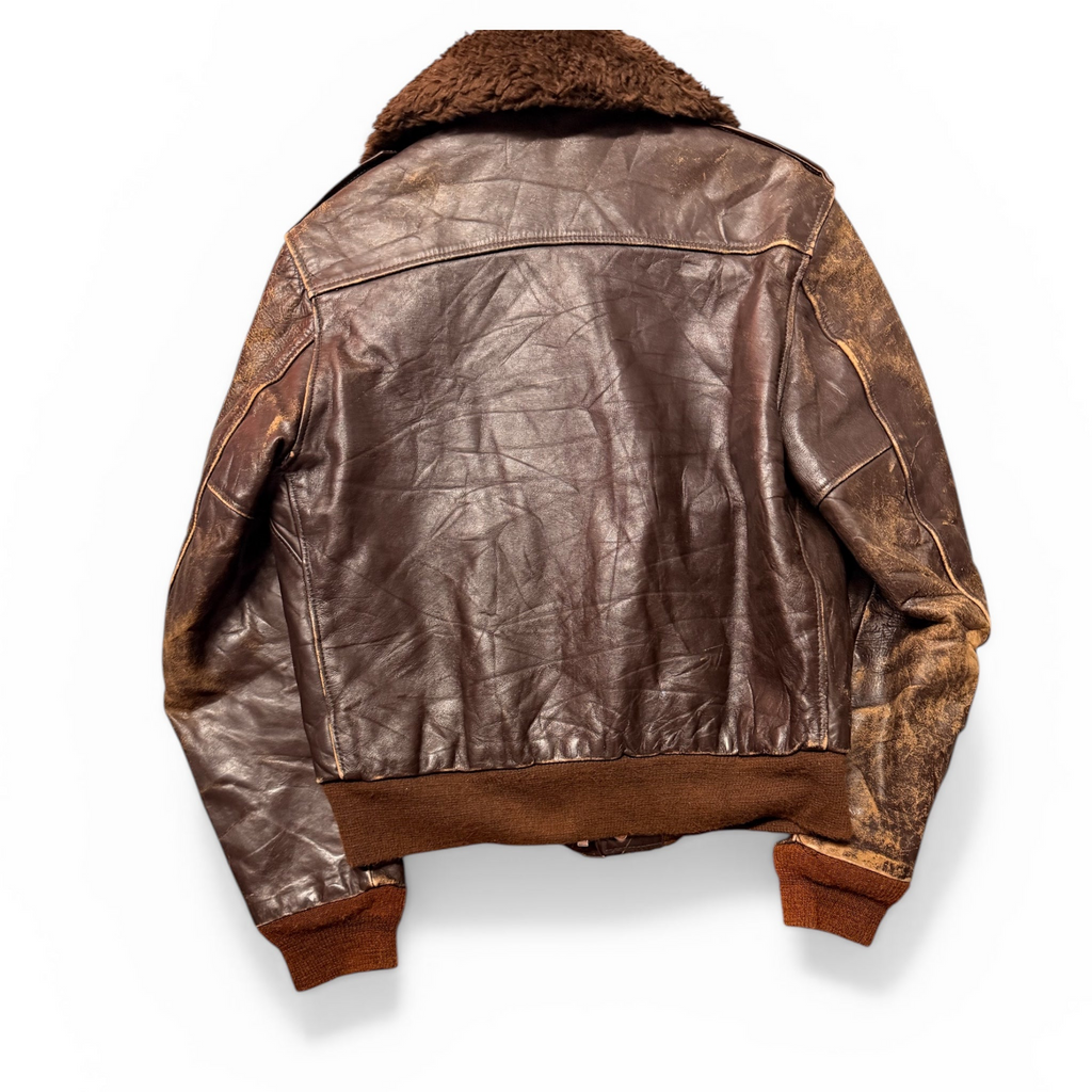 Mens Brown Leather Army Vintage Bomber Size S-M