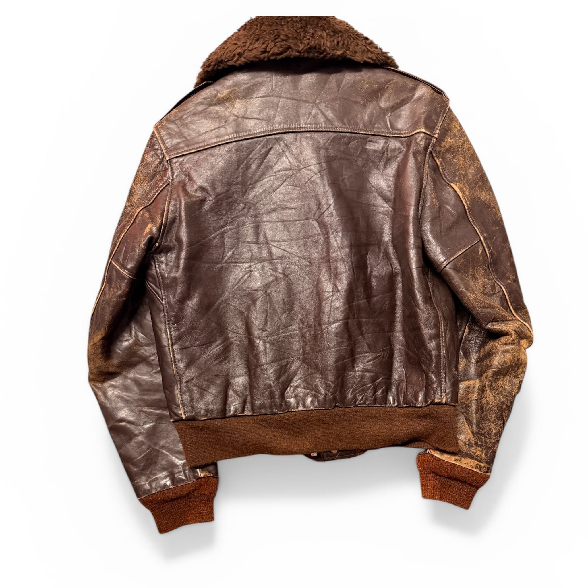 Mens Brown Leather Army Vintage Bomber Size S-M