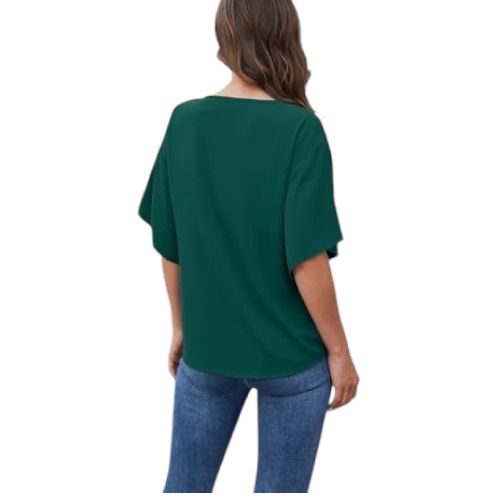 Womens Green Chiffon Blouse V Neck Tie Front Batwing Sleeves XL